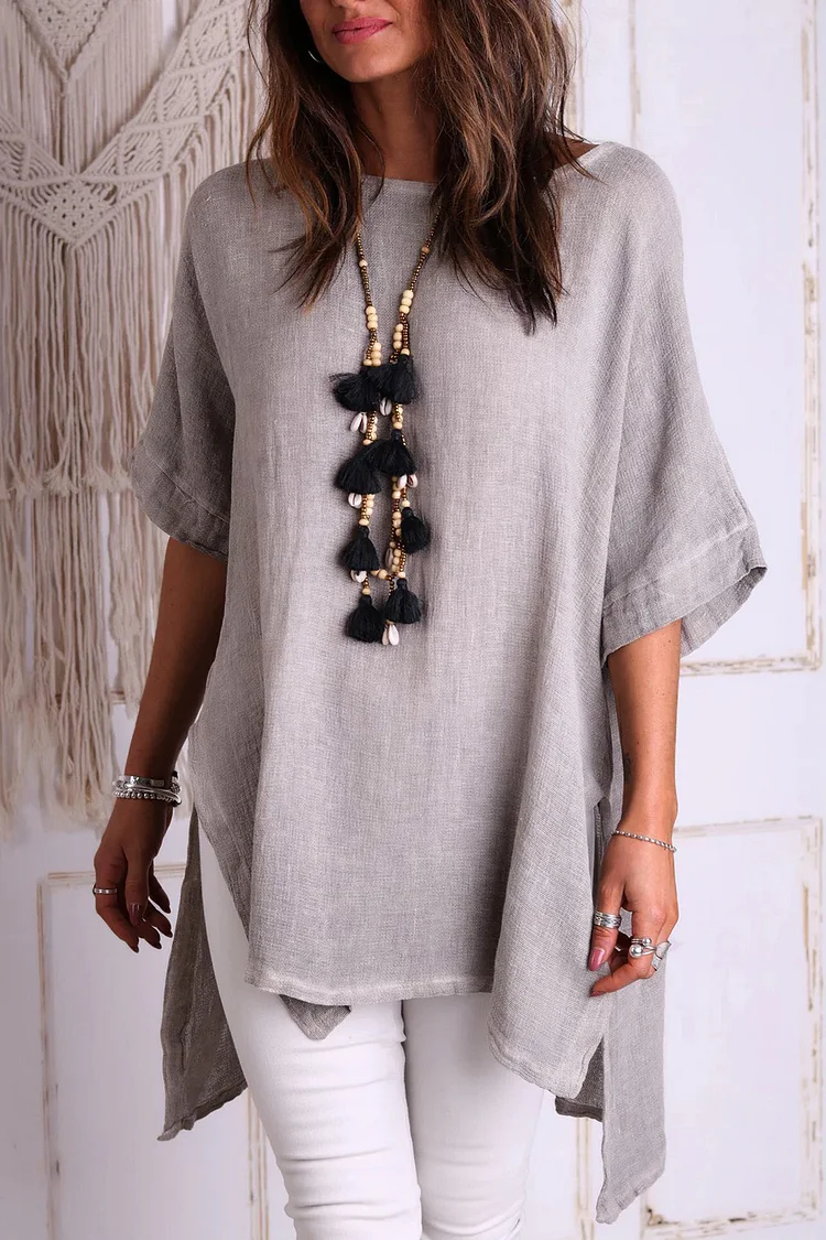 Fly Away Long Linen Top - Round Neck