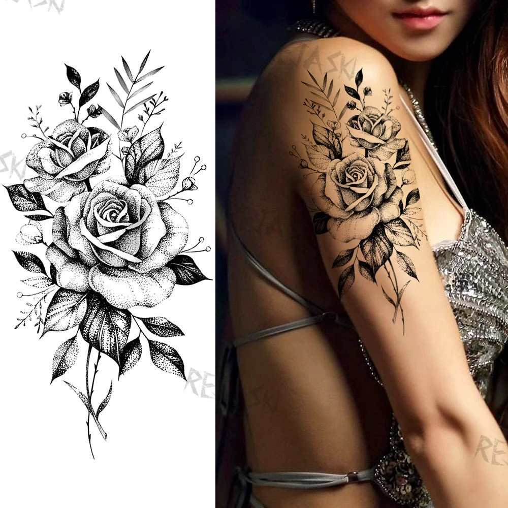 Purple Rose Jewelry Water Transfer Tattoo Stickers Women Body Chest Art Temporary Tattoo Girl Waist Bracelet Flash Tatoos Flower