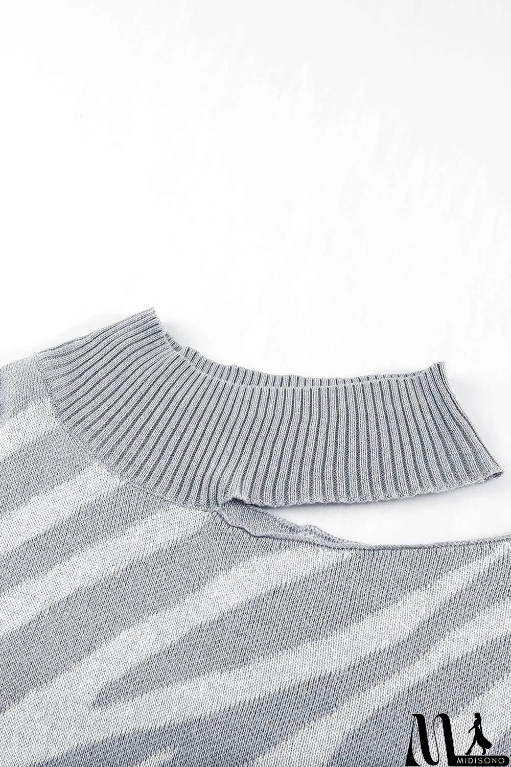 MidiSono - Gray Zebra Print Mock Neck Cold Shoulder Sweater