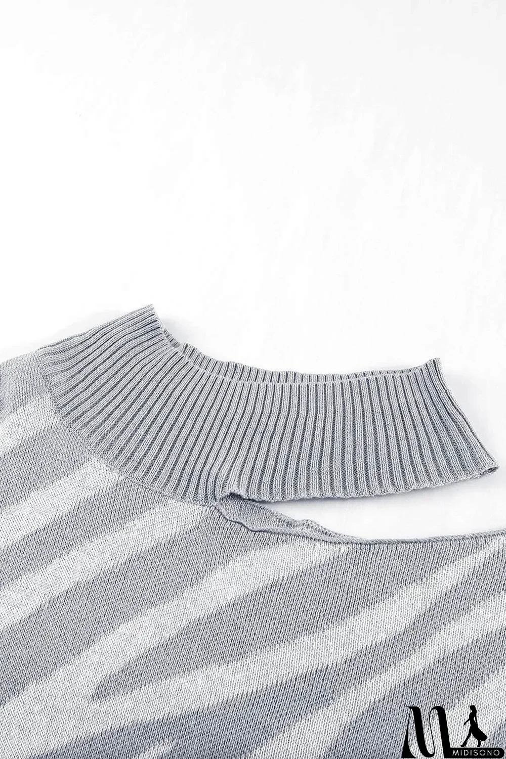 MidiSono - Gray Zebra Print Mock Neck Cold Shoulder Sweater