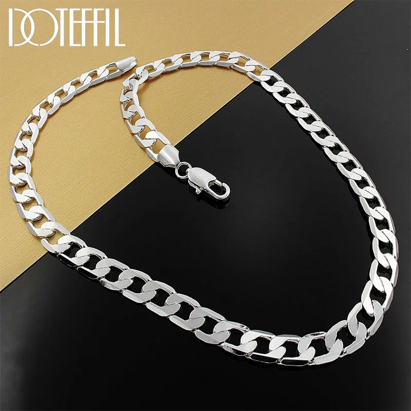 DOTEFFIL 925 Sterling Silver 20/24 Inches 10mm Flat Sideways Chain Necklace For Women Man Jewelry