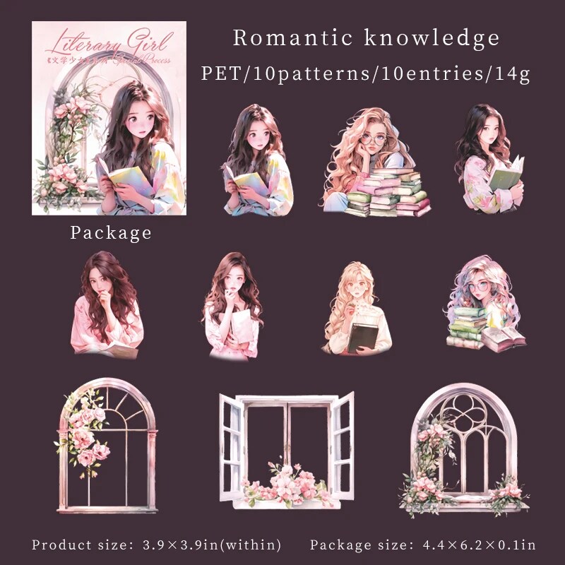 Journalsay Literary Girl Series Character Window Flower Landscaping PET Sticker 