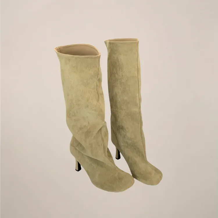Women&acirc;&euro;&trade;s Knee-High Boots &acirc;&euro;&ldquo; Peep Toe, Sculpted Wedge, Slouch Shaft