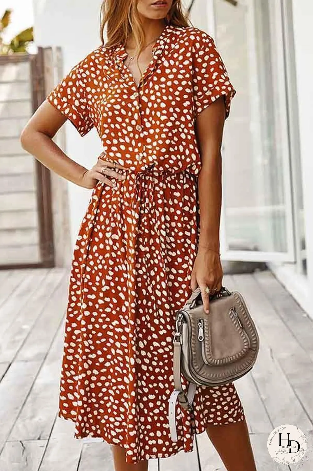 Polka Dot Short Sleeve Midi Dress (2 Colors) P14123