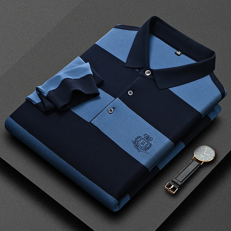 Fashion Light Luxury Business Casual Striped Long Sleeve Men's Polo Shirt