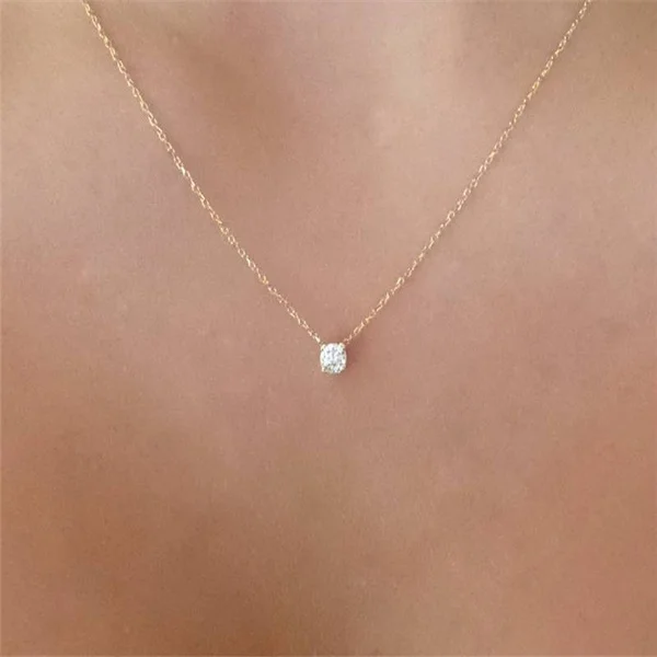 Fashion Women Gold Floating Diamond Necklace Delicate Solitaire Pendant Necklace Bridal Jewelry