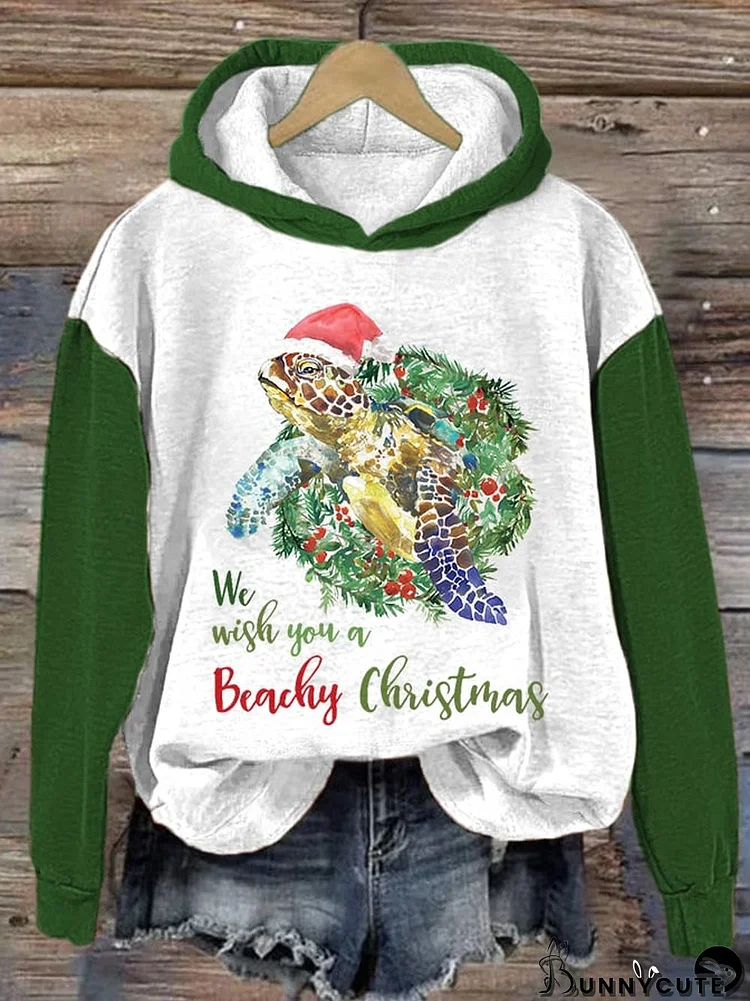 womens we wish you a beachy christmas hooded sweatshirt