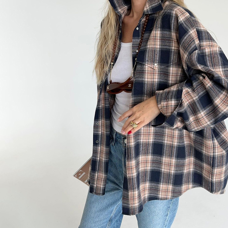 Ootddress Lapel Autumn 2025 Shirts Outwear Fashion Ladies Contrast Long Sleeve Patchwork Elegant Women Coat Cardigan Female Shirts