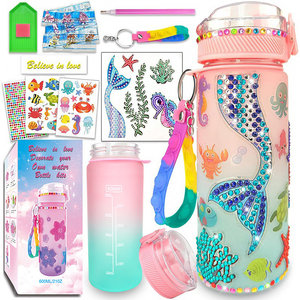 600ml DIY Diamond Painting Water Cup Water Bottle Diamond Painting Kit (Pink)