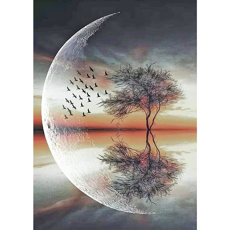 Peinture de diamant - plein rond - réflexion d’arbre de lune