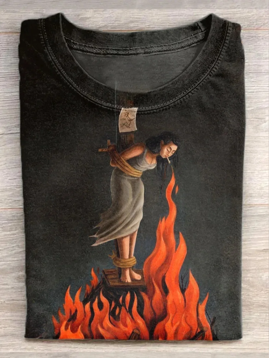 Eagerlys  Retro Illustration Woman At The Stake T-shirt Eagerlys