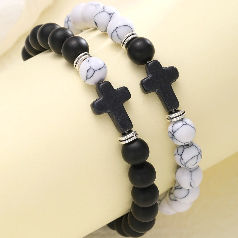 Cute Solid Color IG Style Cross Natural Stone Beaded Bracelets