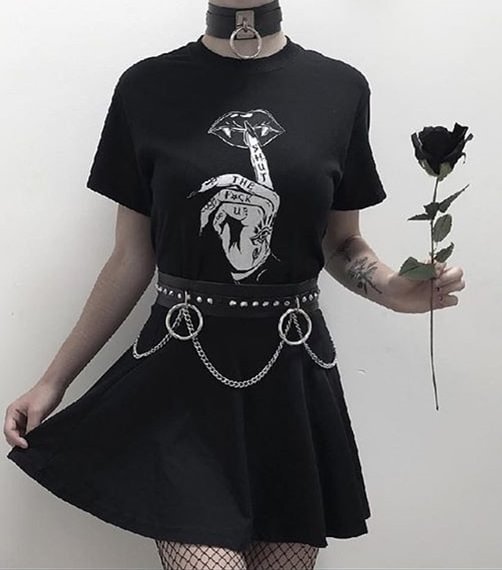 Shut The F**k Up Women Gothic Grunge Black T-Shirt Aesthetic Witchcraft Tee - BlackFridayBuys