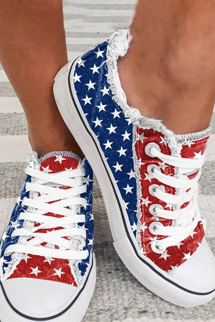 Star Print Lace-up Canvas Sneakers shopify Stunahome.com