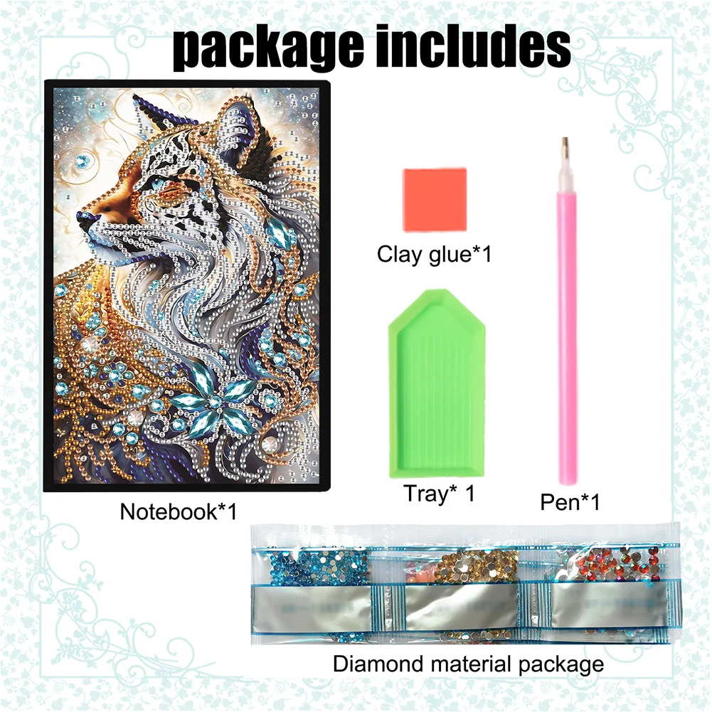 5D DIY Fox Special Shaped Diamond Painting 50 Pages Notebook for Beginners
