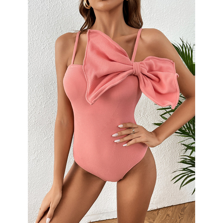 Flaxmaker Bowknot Decor Special Fabric One Piece Swimsuit