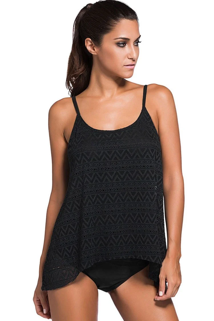 Lace Overlay Tankini Swimsuit-elleschic