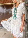 Lace Short Sleeves Mini Dress