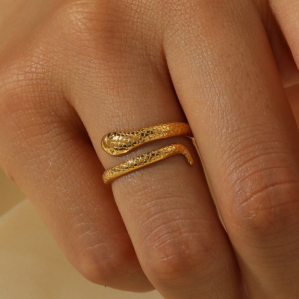 Women IG Style Snake Geometric Stainless Steel Electroplating Rings