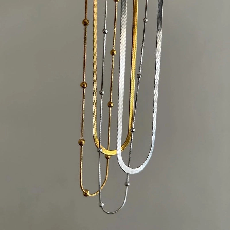 Basic Solid Color 304 Stainless Steel Double Layer Necklaces