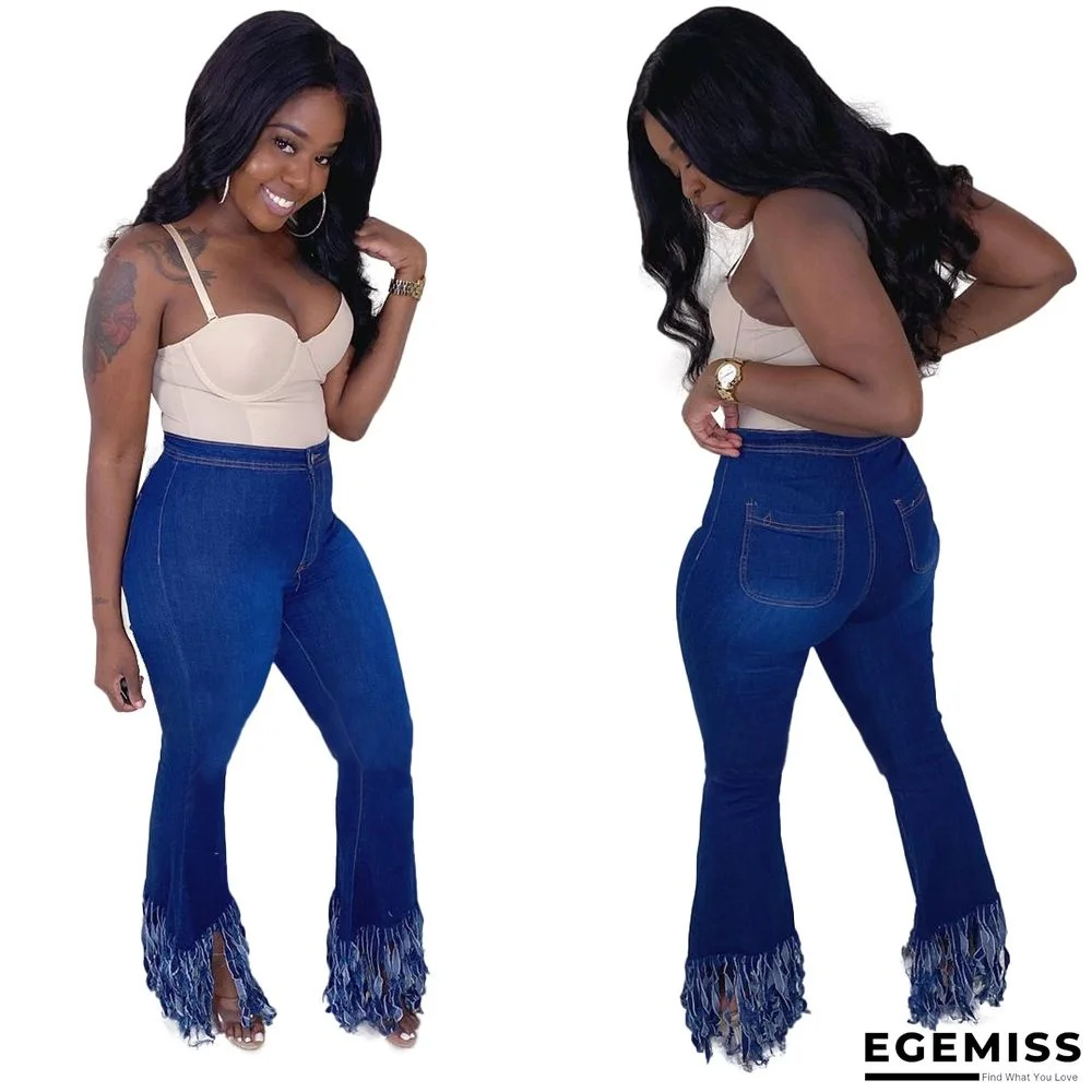 Blue Fashion Casual Fringed Denim Trousers | EGEMISS