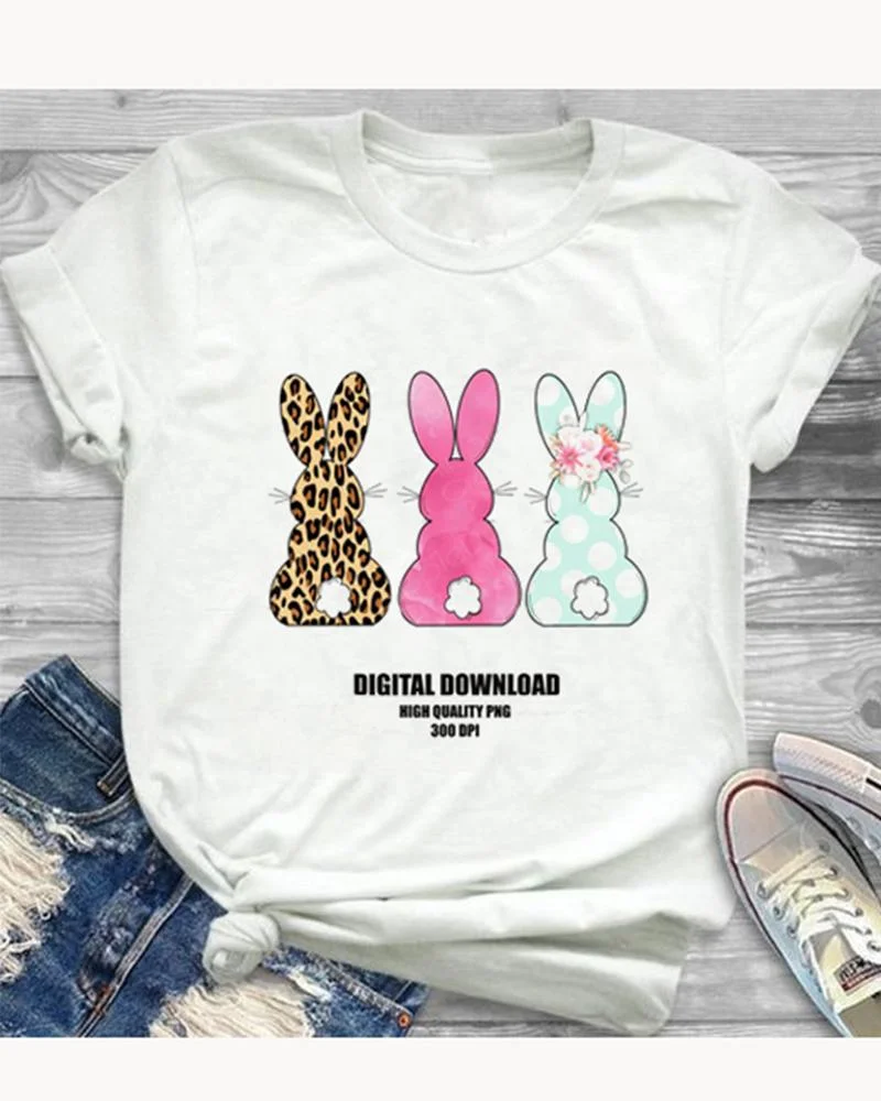 Easter Print Casual Short Sleeve T-Shirt