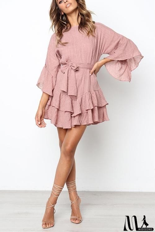 MidiSono - Ruffles Hem Flares Sleeve Mini Dress