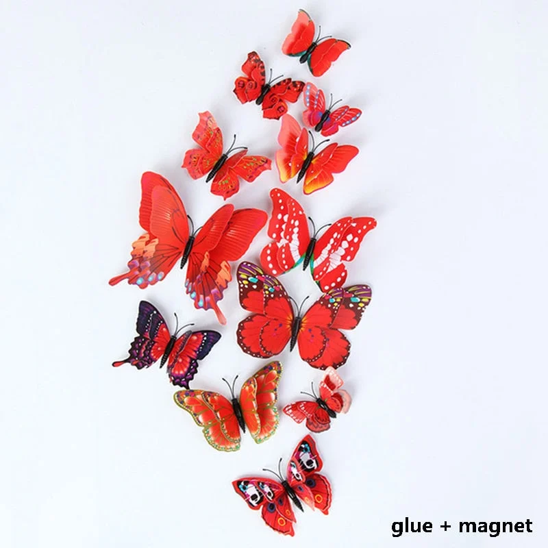 12Pcs 3D Double Layer Butterfly Wall Sticker on The Wall for Home Decor DIY Butterflies Fridge Magnet Stickers Room Decoration