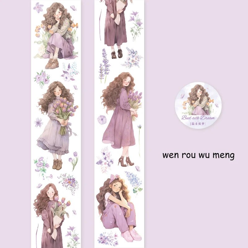 Journalsay 37.5mm*200cm Girl Holding Flower Series Kawaii Character PET Tape