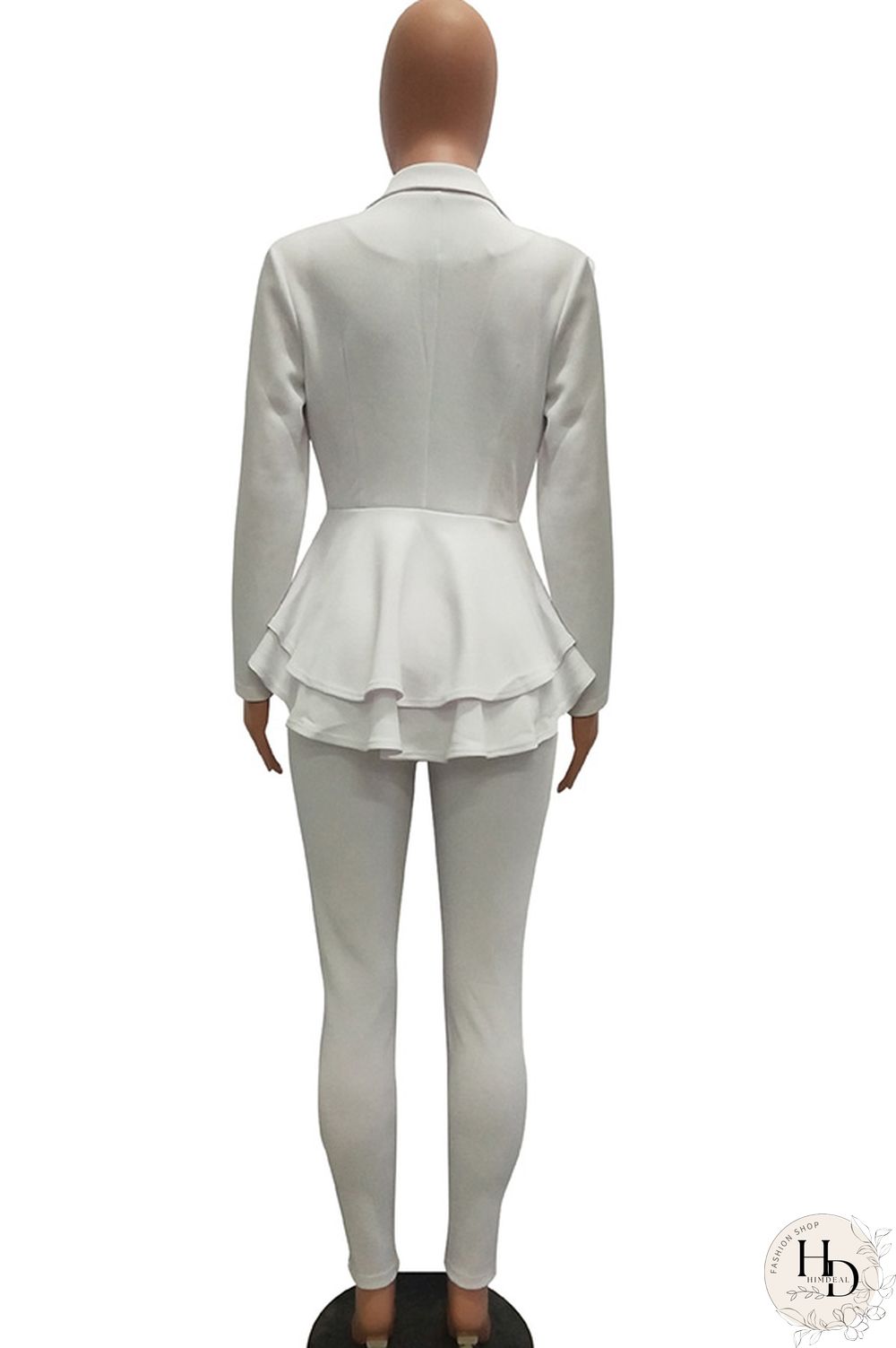 Black Casual Two Piece Suits Patchwork ruffle Solid pencil Long Sleeve