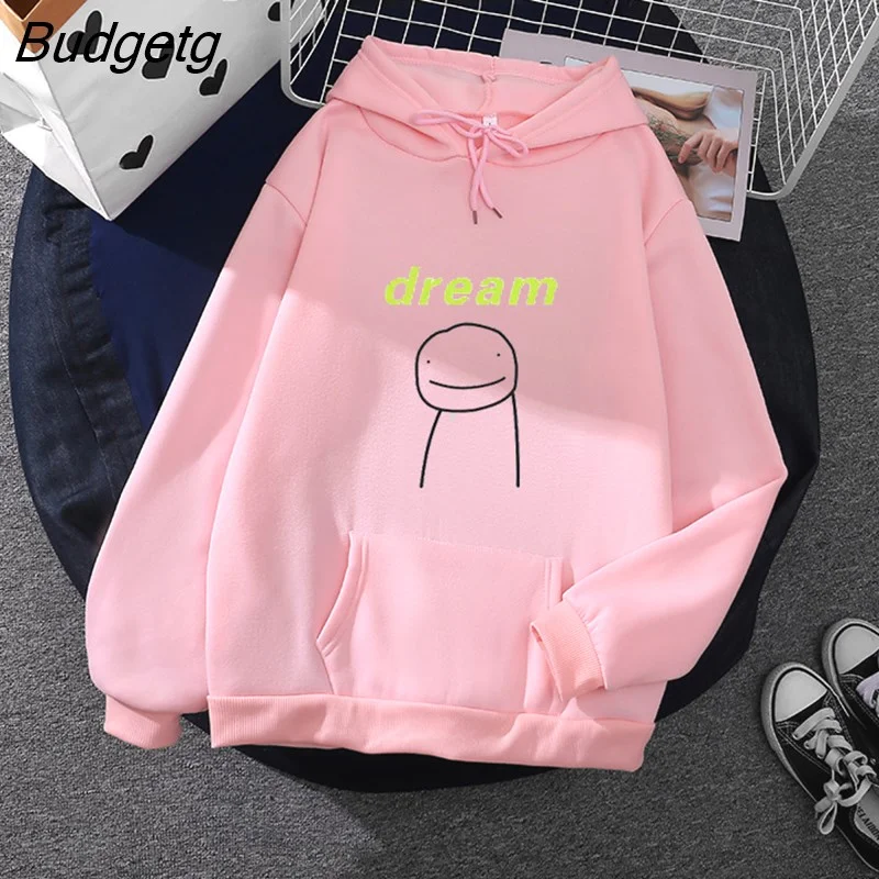 Budgetg Women 2021 Spring Autumn Print Hooded Hoodies Long Sleeve Solid Color Loose Student Girls Outerwears Casual Pullovers