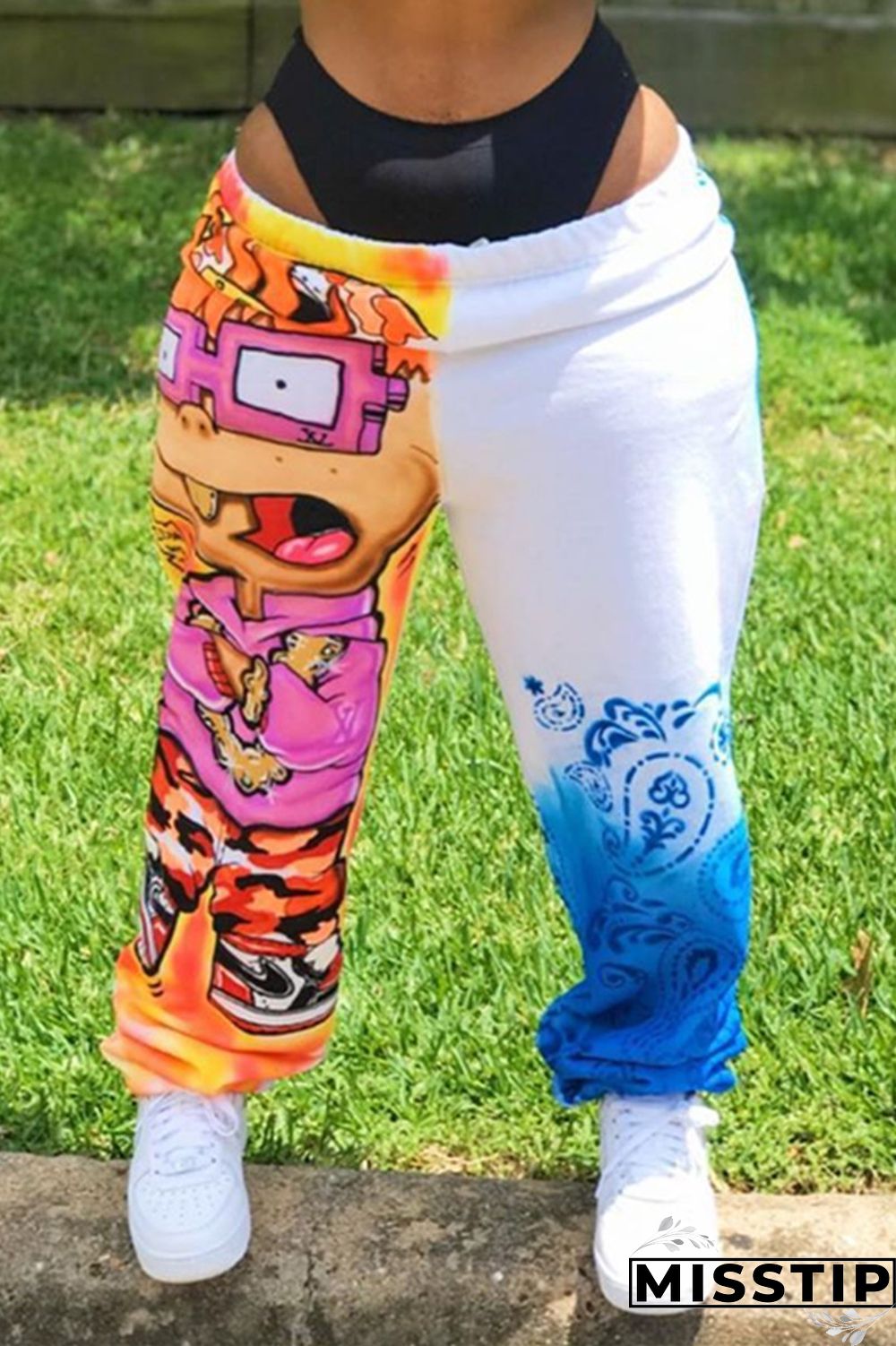 Multicolor Fashion Printed Mid Waist Loose Trousers