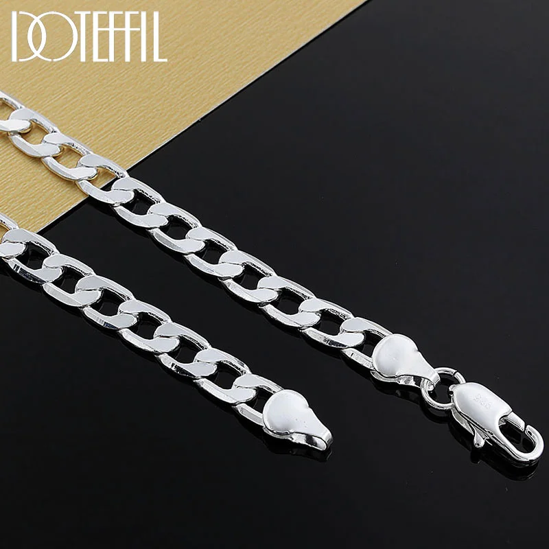 DOTEFFIL 925 Sterling Silver 16/18/20/22/24 Inch 8mm Flat Sideways Chain Necklace For Women Man Jewelry