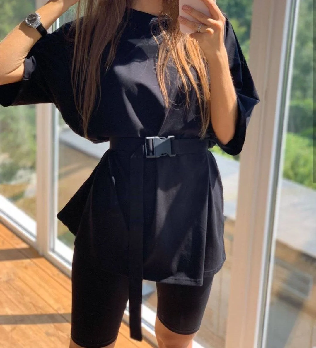 Uveng Two-piece Set With Belt Solid Color Suits