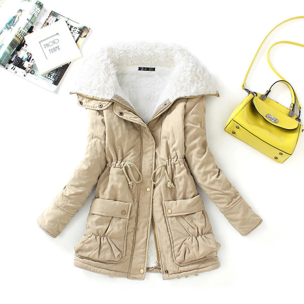 Ailegogo New Winter Women Cotton Coat Slim Snow Outwear Medium-long Wadded Jacket Thick Cotton Padded Warm Female Parkas