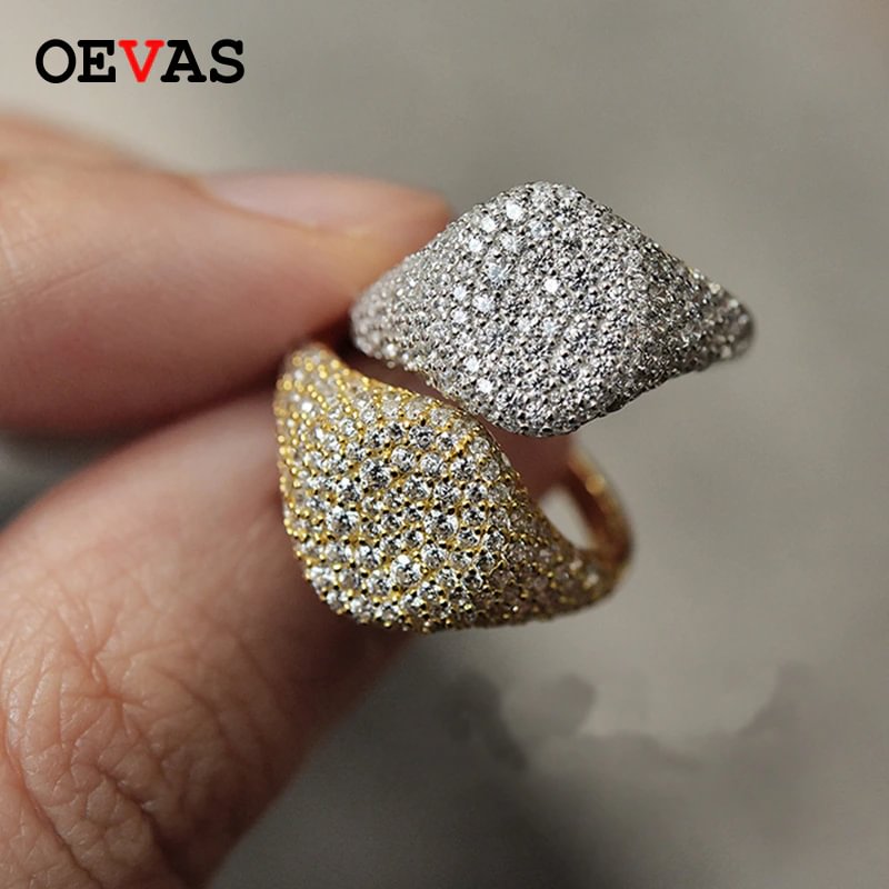 100% 925 Sterling Silver Sparkling Full Drill Square High Quality Simple Cool Rings For Women Sparkling Fine Jewelry Gifts