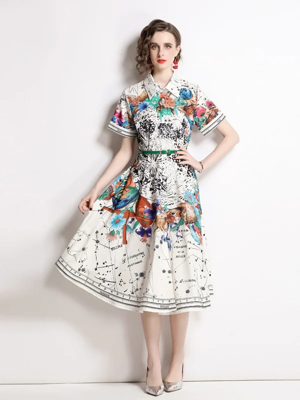 Elegant Printed Waist Midi dress