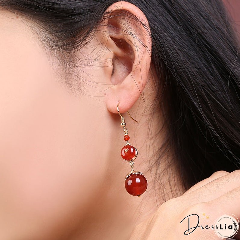 Red Agate Vintage Tibetan Earrings
