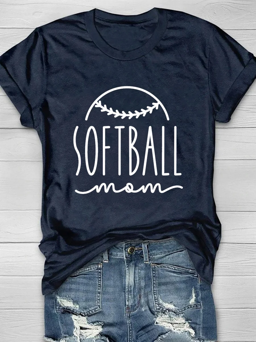Softball Mom Print Short Sleeve T-Shirt