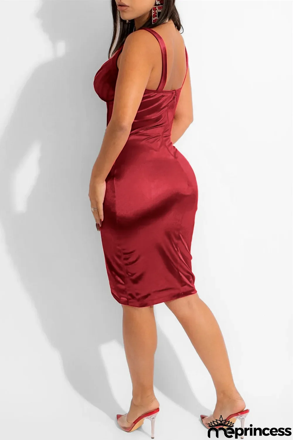 Champagne Fashion Sexy Solid Patchwork Backless V Neck Sling Dress