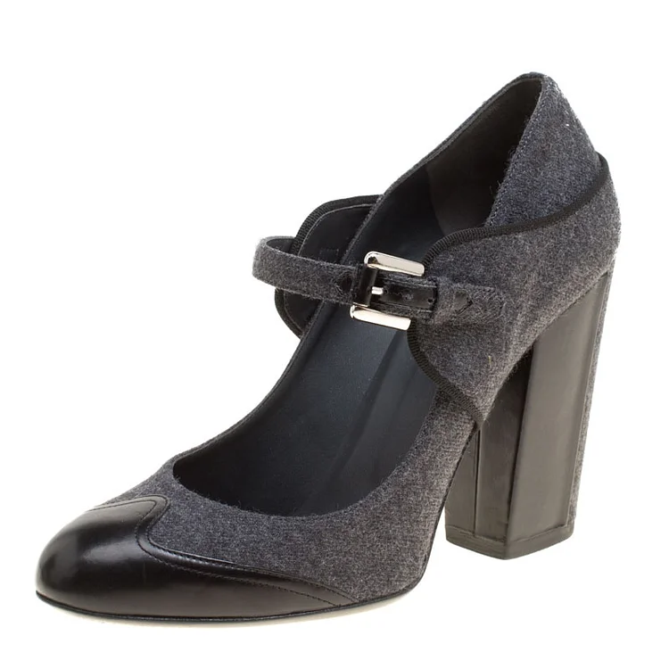 Custom Made Dark Grey Chunky Heel Vintage Shoes |FSJ Shoes