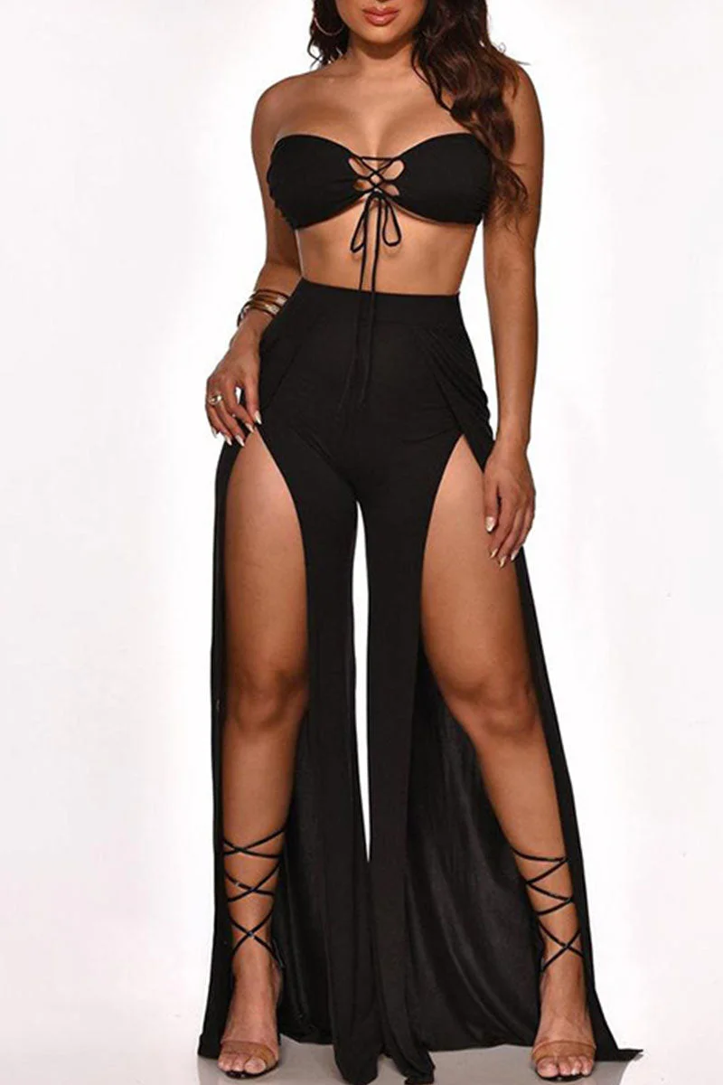 Sexy Solid Split Joint Slit Off the Shoulder Sleeveless Two Pieces