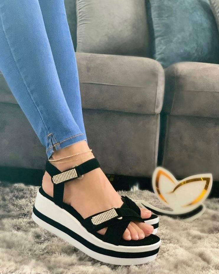 Women’s Fashionable And Comfortable Rhinestone Velcro Design Platform Sandals