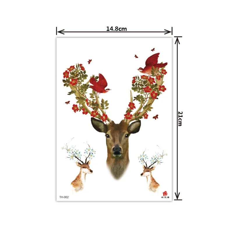 New style tattoo stickers anti-real big picture waterproof sweat flower arm tattoo stickers sika deer parrot tattoo stickers