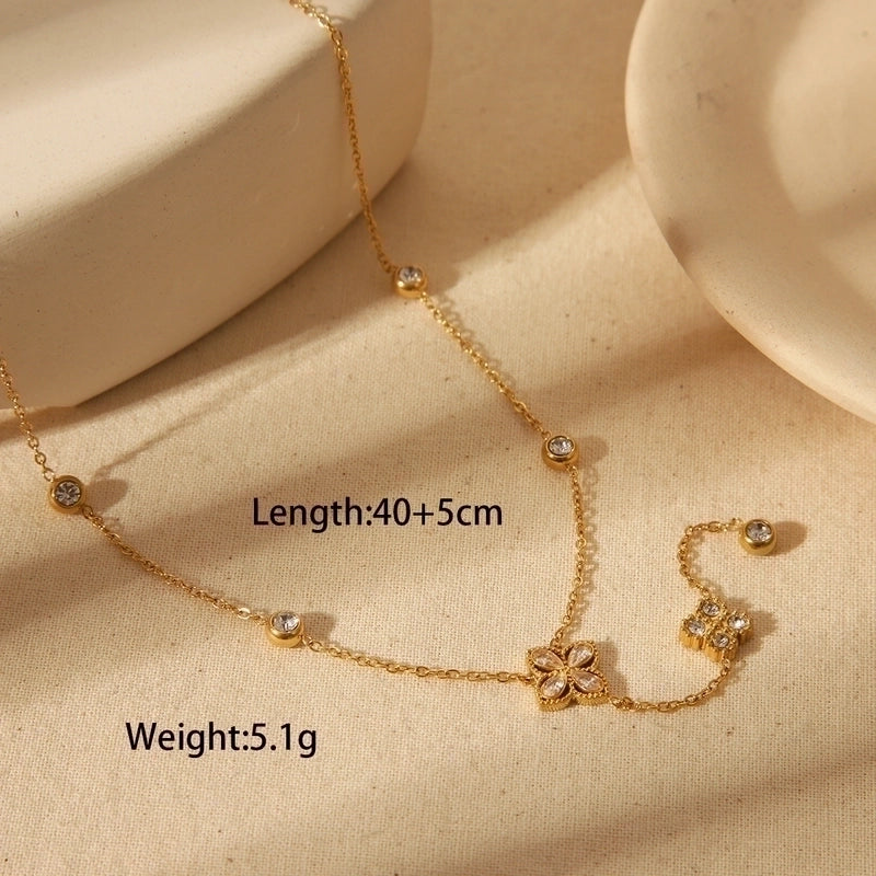 French Style Commute Four Leaf Clover Solid Color Flower 304 Stainless Steel Zircon 18K Gold Plated Inlay Bracelets Earrings Necklace