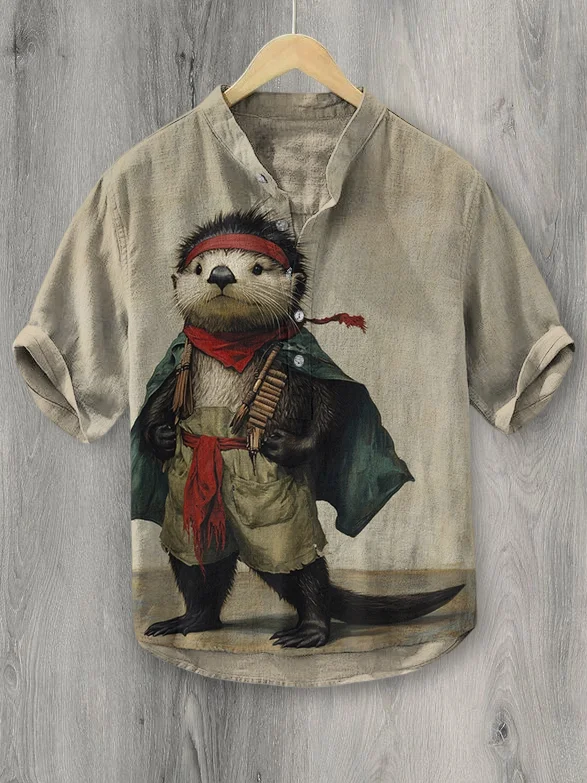 Men's Otter Warrior Print Half Button Shirt
