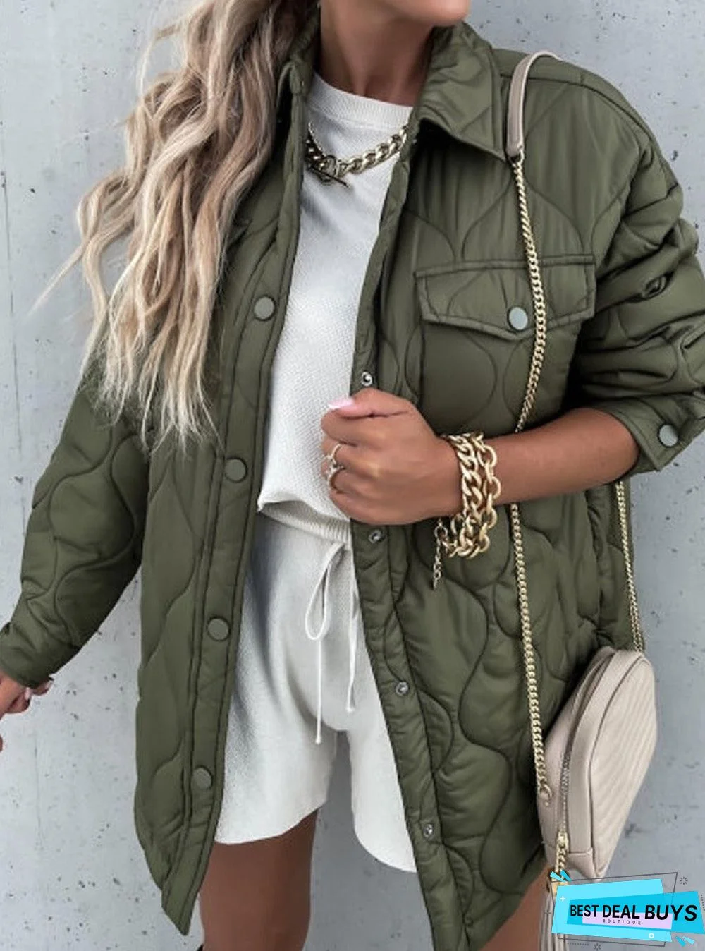 Casual Solid Color Lapel Long-Sleeved Pocket Zipper Cotton Coat