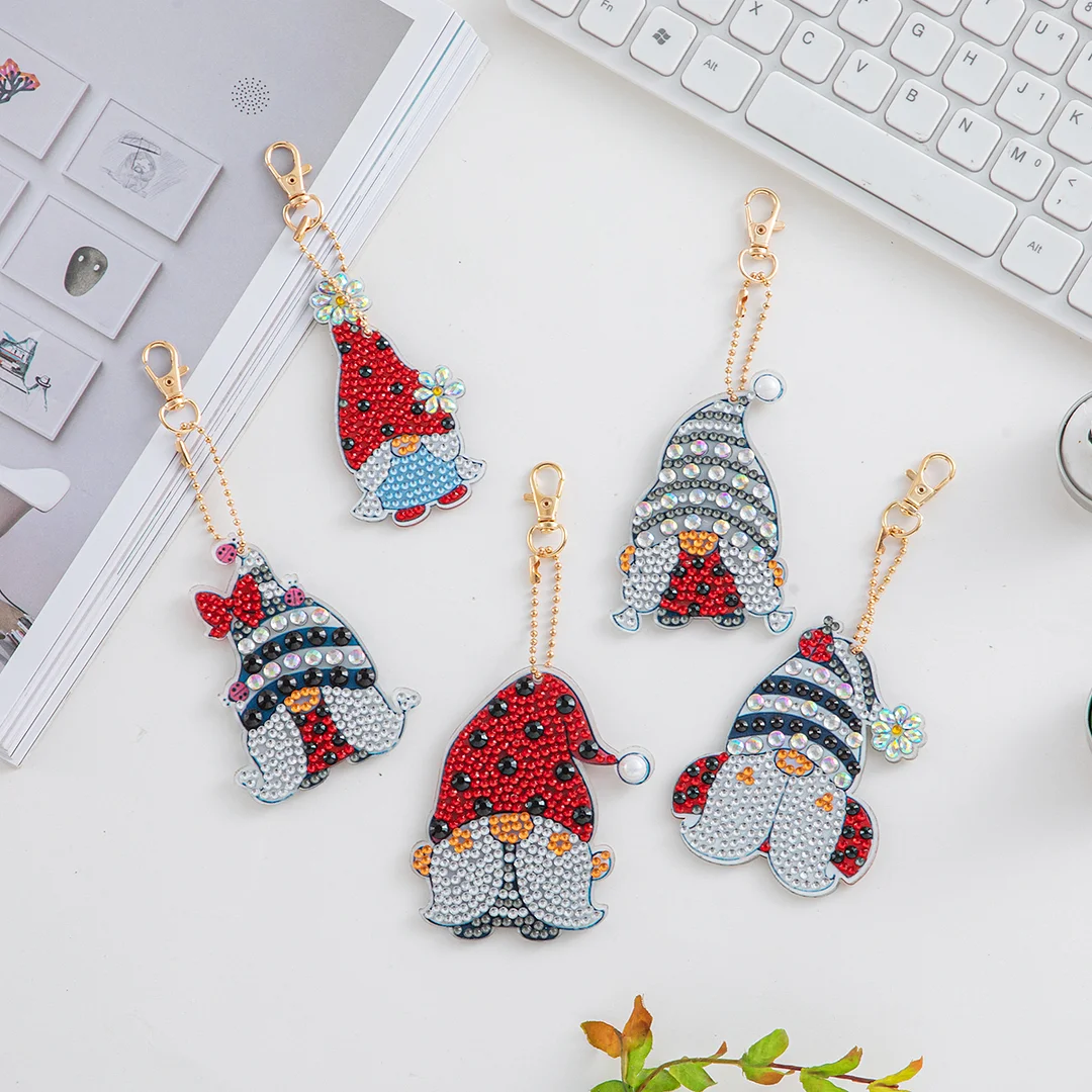 5pcs/set DIY Diamonds Painting Keychain Ladybird Goblin Special-shaped Art Craft (Double Side)