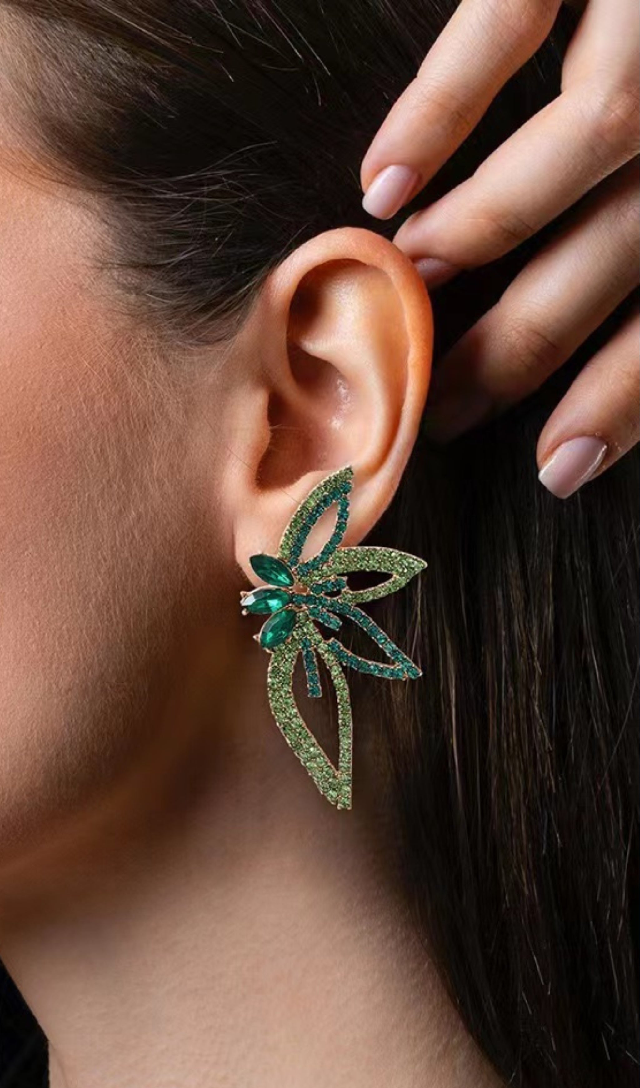 Anastacia Green Crystal Flower Earrings
