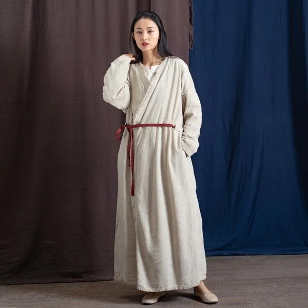 V-Neck Long Sleeve 2020 Spring New Original Solid Color Dress